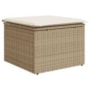 vidaXL Tabouret de jardin avec coussin beige 55x55x37cm r&eacute;sine tress&eacute;e
