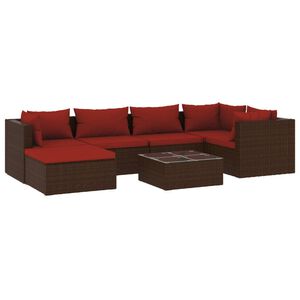 vidaXL Salon de jardin 7 pcs avec coussins R&eacute;sine tress&eacute;e Marron