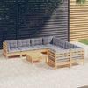 vidaXL Salon de jardin 9 pcs avec coussins gris bois de pin