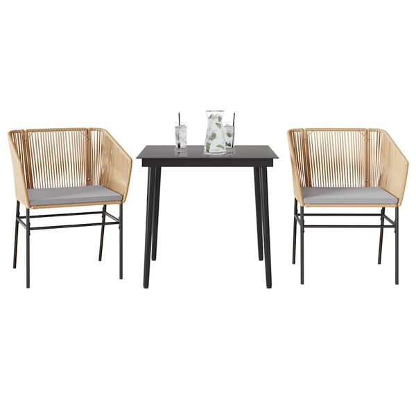 vidaXL Ensemble &agrave; manger jardin coussins 3pcs marron poly rotin verre