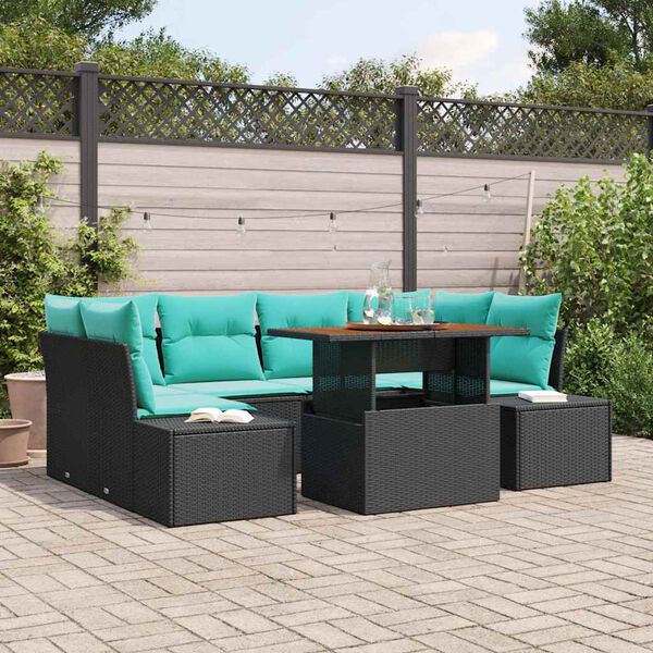 vidaXL Ensemble de canap&eacute; de jardin 7 pcs Noir Poly rotin