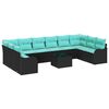 vidaXL Ensemble de canap&eacute; de jardin 11 pcs Noir et turquoise