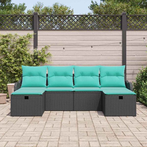 vidaXL Ensemble de Canap&eacute;s 6 pcs Noir et turquoise polyrotin