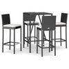 vidaXL Ensemble de bar de jardin 5 pcs avec coussins noir poly rotin