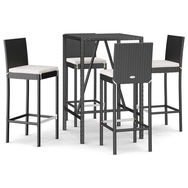 vidaXL Ensemble de bar de jardin 5 pcs avec coussins noir poly rotin