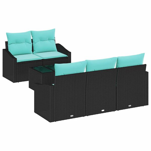 vidaXL Ensemble de Canap&eacute;s 6 pcs Noir et turquoise polyrotin