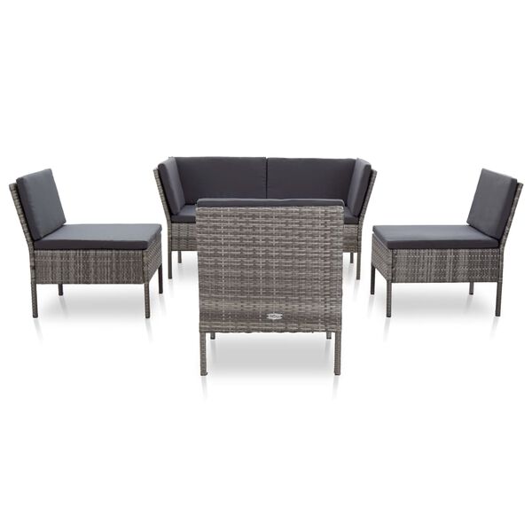 vidaXL Salon de jardin 6 pcs avec coussins r&eacute;sine tress&eacute;e gris