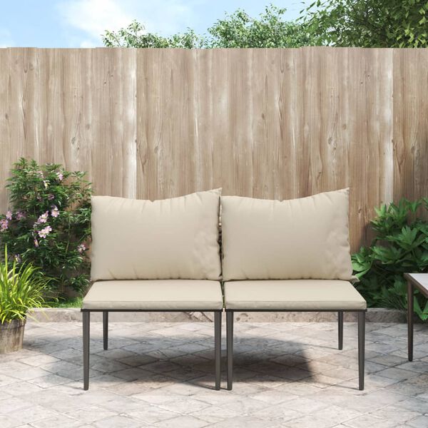 vidaXL Canap&eacute;s centraux de jardin et coussins 2pcs Gris R&eacute;sine tress&eacute;e