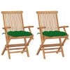 vidaXL Chaises de jardin avec coussins vert lot de 2 Bois teck massif