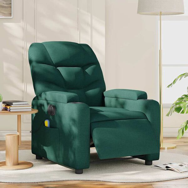 vidaXL Fauteuil inclinable de massage &eacute;lectrique vert fonc&eacute; tissu