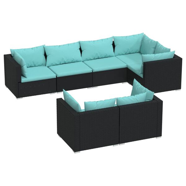 vidaXL Salon de jardin 7 pcs avec coussins Noir R&eacute;sine tress&eacute;e