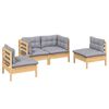 vidaXL Salon de jardin 4 pcs avec coussins gris Bois de pin massif