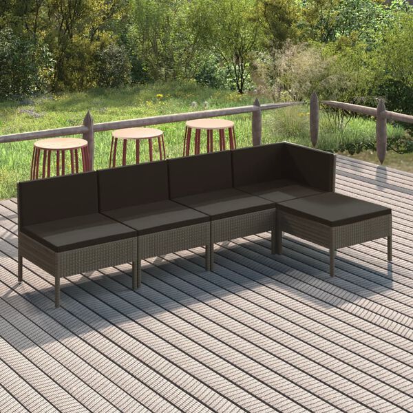 vidaXL Salon de jardin 5 pcs avec coussins r&eacute;sine tress&eacute;e gris