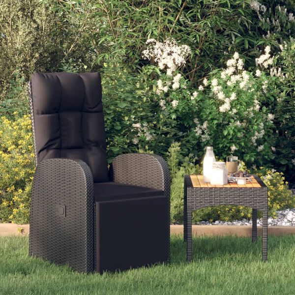 vidaXL Chaise inclinable de jardin et coussin R&eacute;sine tress&eacute;e Noir