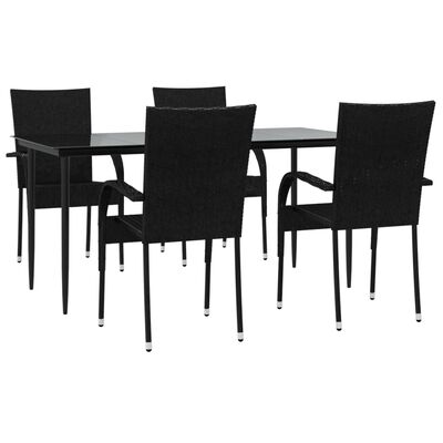 vidaXL Ensemble à manger de jardin 5 pcs Noir Résine tressée