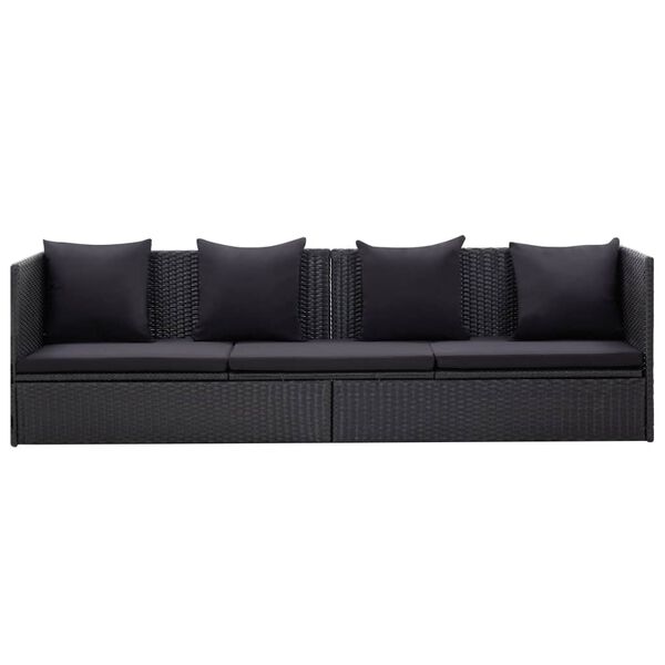 vidaXL Lit de jardin avec coussin et oreiller R&eacute;sine tress&eacute;e Noir