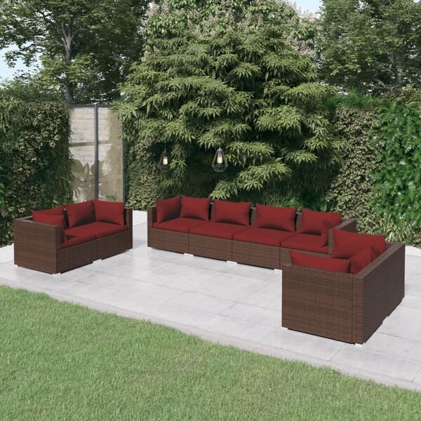 vidaXL Salon de jardin 8 pcs avec coussins R&eacute;sine tress&eacute;e Marron
