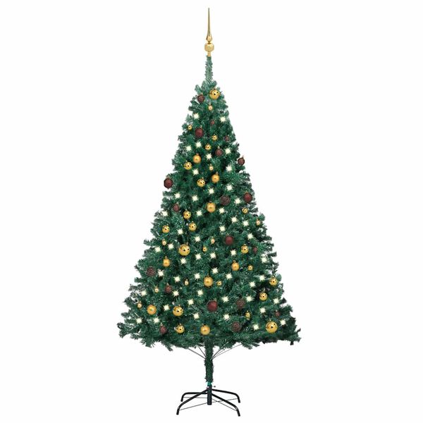 vidaXL Arbre de No&euml;l artificiel pr&eacute;-&eacute;clair&eacute; et boules vert 210 cm PVC