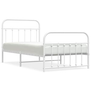 vidaXL Cadre de lit m&eacute;tal sans matelas et pied de lit blanc 100x190 cm