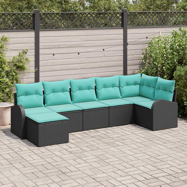 vidaXL Ensemble de Canapés 7 pcs Noir et turquoise polyrotin
