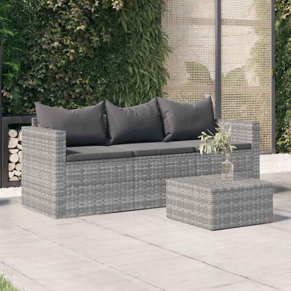 vidaXL Canap&eacute; de jardin 3 places avec coussins Gris R&eacute;sine tress&eacute;e