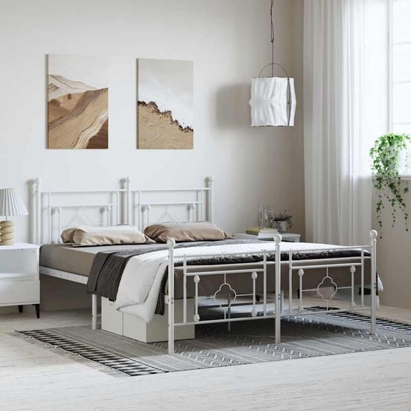 vidaXL Cadre de lit m&eacute;tal sans matelas et pied de lit blanc 150x200 cm