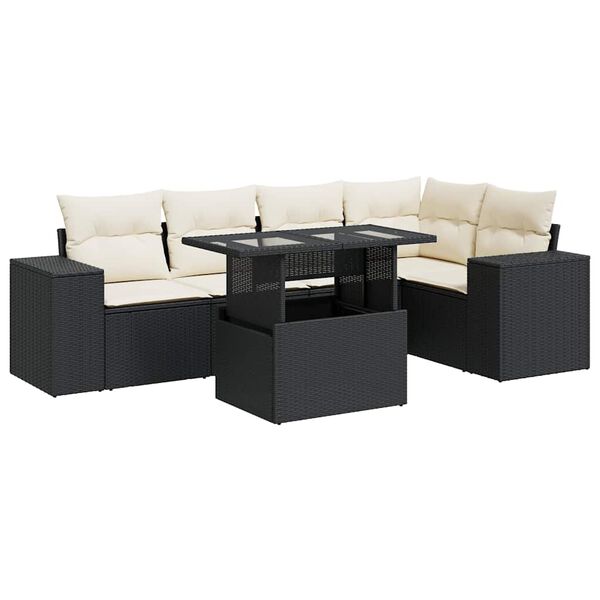 vidaXL Salon de jardin 6 pcs avec coussins noir r&eacute;sine tress&eacute;e