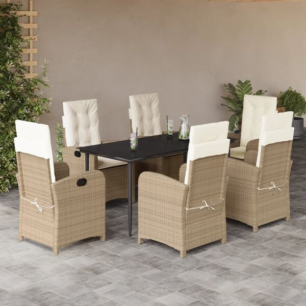 vidaXL Ensemble &agrave; manger de jardin et coussins 7 pcs beige poly rotin