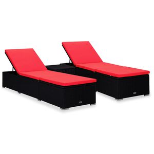 vidaXL Chaises longues de jardin table &agrave; th&eacute; 3 pcs R&eacute;sine tress&eacute;e Noir