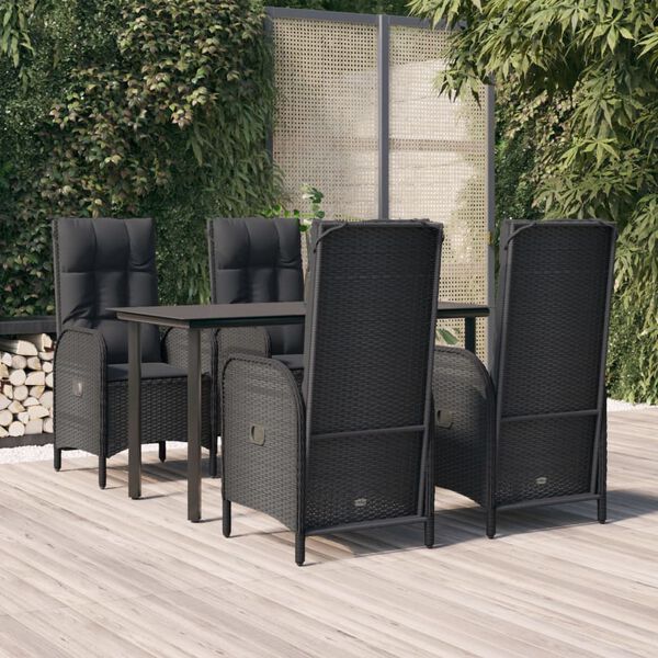 vidaXL Ensemble &agrave; manger de jardin coussins 5pcs Noir R&eacute;sine tress&eacute;e