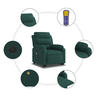 vidaXL Fauteuil inclinable de massage électrique vert foncé velours