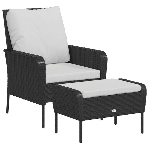 vidaXL Chaise de jardin avec tabouret noir r&eacute;sine tress&eacute;e