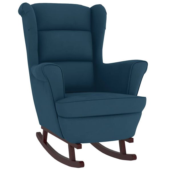 vidaXL Fauteuil &agrave; bascule &agrave; oreilles en velours bleu bois massif