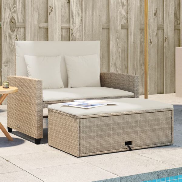 vidaXL Canap&eacute; de jardin avec coussins 2 places beige r&eacute;sine tress&eacute;e