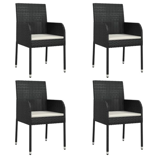vidaXL Ensemble &agrave; manger de jardin coussins 5pcs Noir R&eacute;sine tress&eacute;e