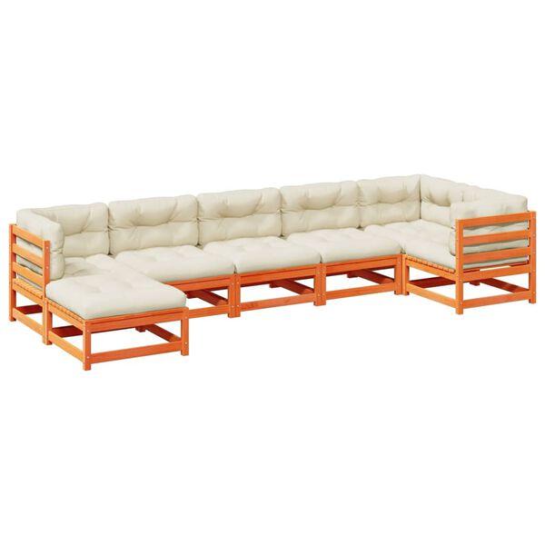 vidaXL Salon de jardin 7 pcs avec coussins cire marron bois pin massif