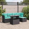 vidaXL Salon de jardin 6 pcs avec coussins noir r&eacute;sine tress&eacute;e acacia