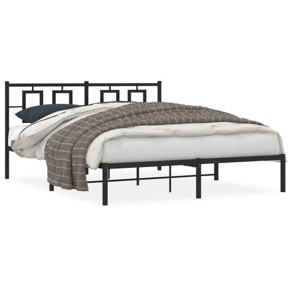 vidaXL Cadre de lit m&eacute;tal sans matelas avec t&ecirc;te de lit noir 150x200cm