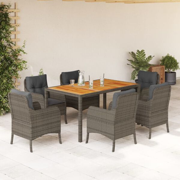 vidaXL Ensemble à manger de jardin et coussins 7 pcs gris rotin