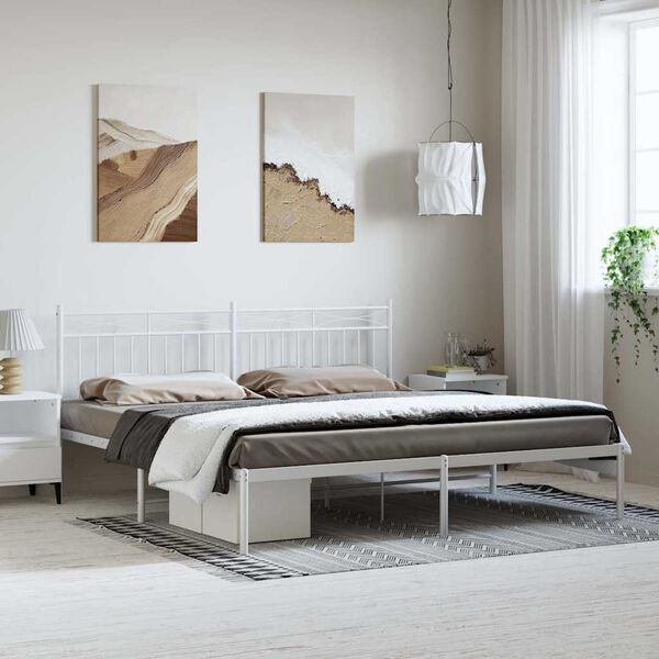 vidaXL Cadre de lit métal sans matelas et tête de lit blanc 193x203 cm