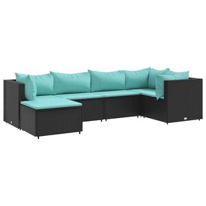 vidaXL Salon de jardin 6 pcs avec coussins Noir R&eacute;sine tress&eacute;e