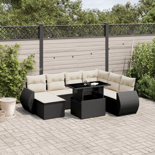 vidaXL Salon de jardin 8 pcs avec coussins noir r&eacute;sine tress&eacute;e