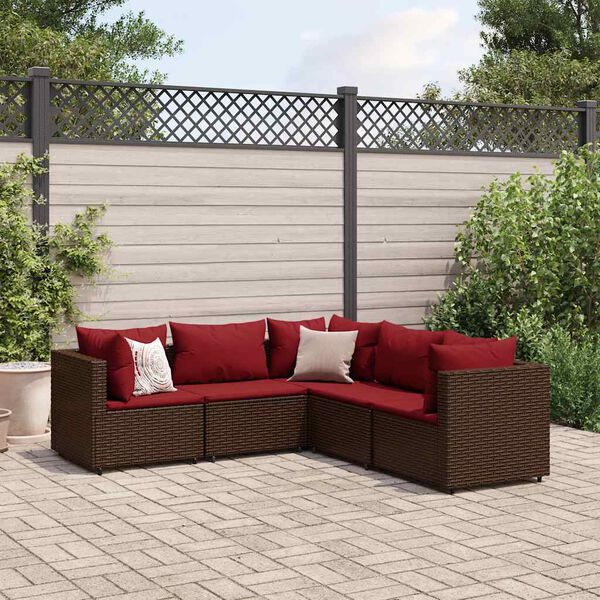 vidaXL Salon de jardin 5 pcs avec coussins Marron R&eacute;sine tress&eacute;e