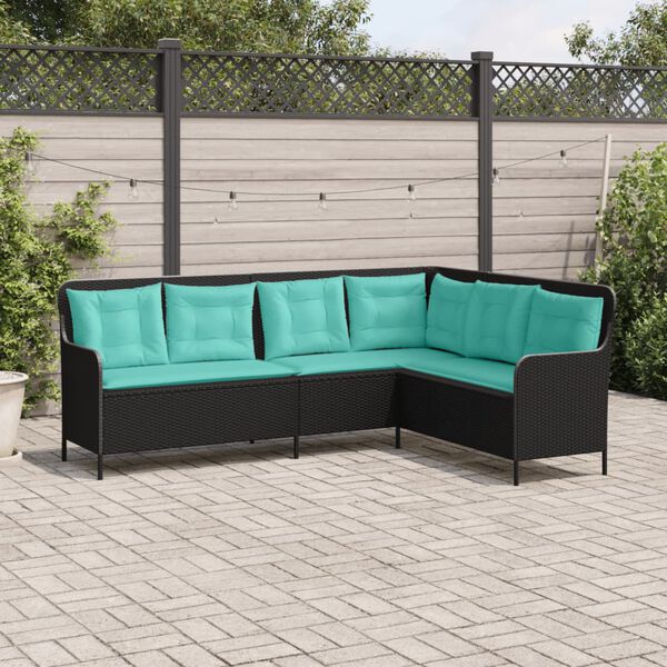 vidaXL Canap&eacute; de jardin avec coussins forme de L noir r&eacute;sine tress&eacute;e