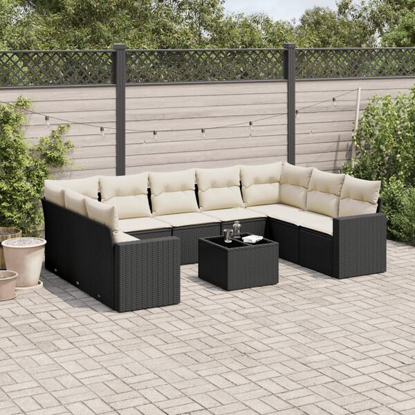 vidaXL Salon de jardin 10 pcs avec coussins noir r&eacute;sine tress&eacute;e
