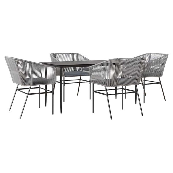 vidaXL Ensemble &agrave; manger jardin coussins 5 pcs gris poly rotin verre