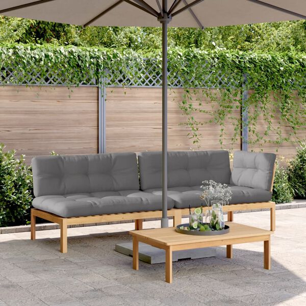vidaXL Salon palette de jardin avec coussins 3pcs bois d'acacia massif
