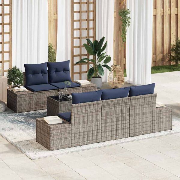vidaXL Ensemble de canap&eacute; de jardin avec coussin 6 pcs Gris polyrotin