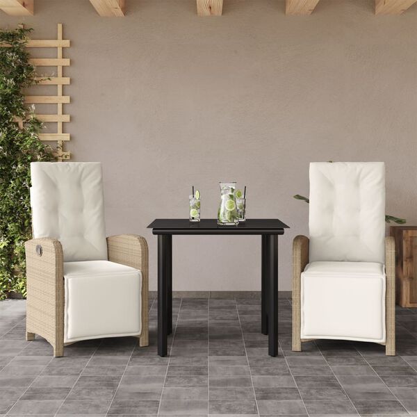 vidaXL Ensemble de bistro 3 pcs avec coussins beige r&eacute;sine tress&eacute;e