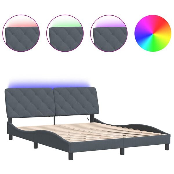 vidaXL Cadre de lit avec LED sans matelas gris fonc&eacute; 152x203 cm velours